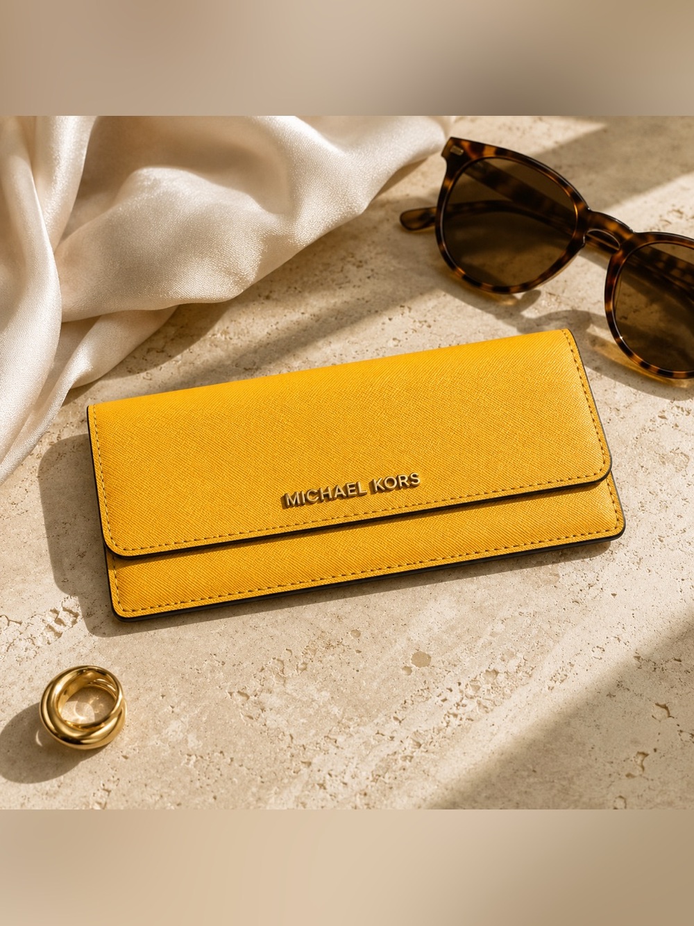 Michael Kors Jet Set Travel Saffiano Leather Wallet Marigold Yellow